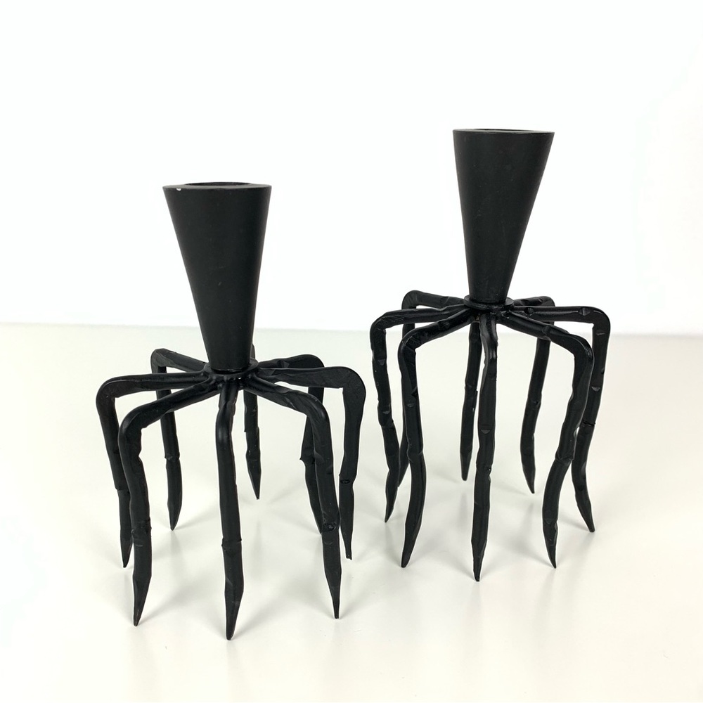 Pair Spider Legged Candle Holder Metal Black Dual Use Weird Scary Unusual - Picture 2 of 15